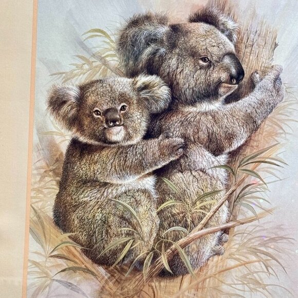 Vintage Ruane Manning Koala Bears Print: Rustic 1980s Wooden Framed 18" x 22" - Picture 9 of 12